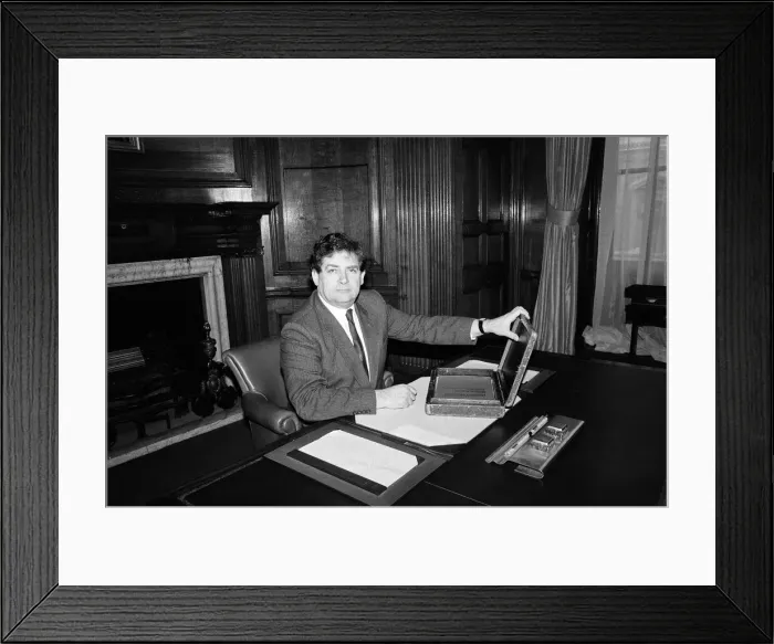 Framed Print : The Chancellor of the Exchequer, Nigel Lawson, at No 11 Downing Street, London Framed Print : The Chancellor of the Exchequer, Nigel Lawson, at No 11 Downing Street, London