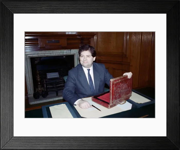 Framed Print : The Chancellor of the Exchequer, Nigel Lawson. 7th March 1989 Framed Print : The Chancellor of the Exchequer, Nigel Lawson. 7th March 1989
