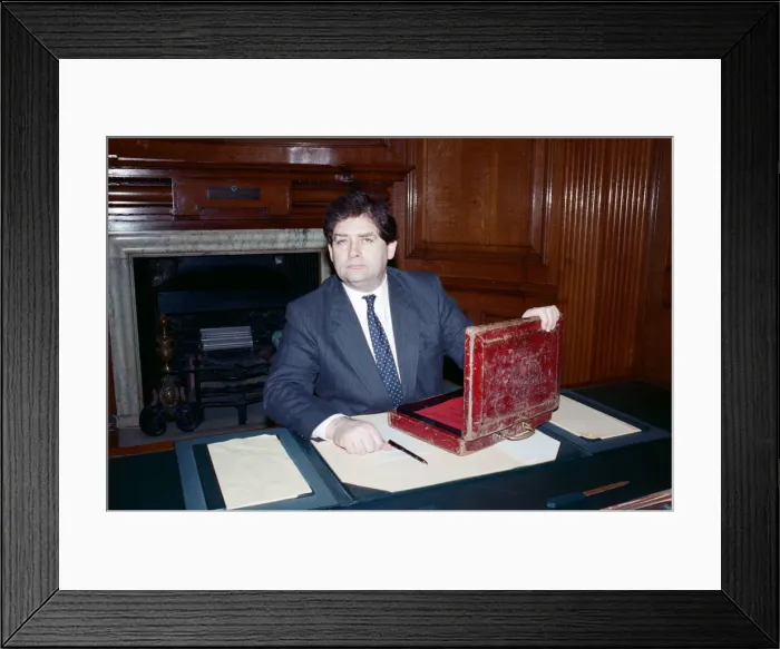 Framed Print : The Chancellor of the Exchequer, Nigel Lawson. 7th March 1989 Framed Print : The Chancellor of the Exchequer, Nigel Lawson. 7th March 1989