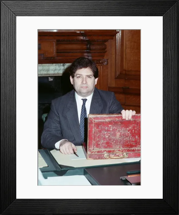 Framed Print : The Chancellor of the Exchequer, Nigel Lawson. 7th March 1989 Framed Print : The Chancellor of the Exchequer, Nigel Lawson. 7th March 1989