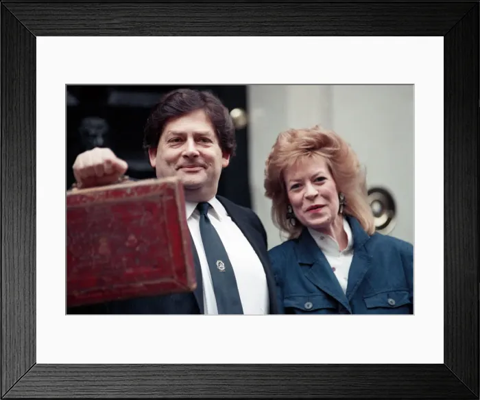 Framed Print : Budget Day at No 11 Downing Street. The Chancellor of the Exchequer, Nigel Lawson