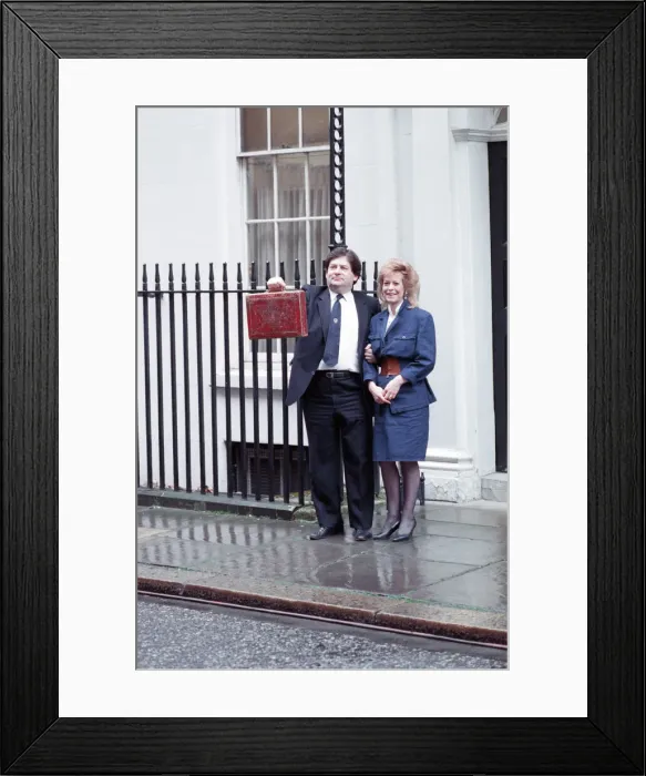 Framed Print : Budget Day at No 11 Downing Street. The Chancellor of the Exchequer, Nigel Lawson Framed Print : Budget Day at No 11 Downing Street. The Chancellor of the Exchequer, Nigel Lawson