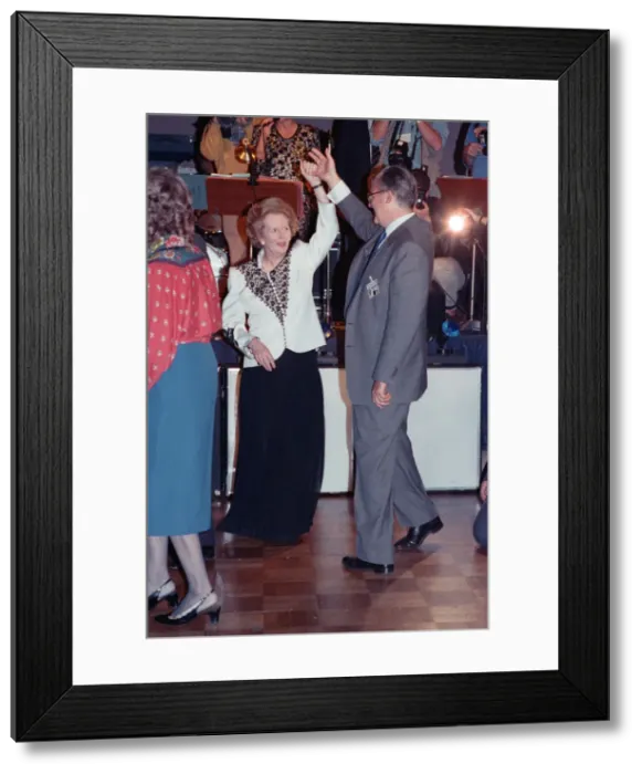 Framed Print : The Conservative Party Conference, Blackpool. Prime Minister Margaret Thatcher dancing Framed Print : The Conservative Party Conference, Blackpool. Prime Minister Margaret Thatcher dancing