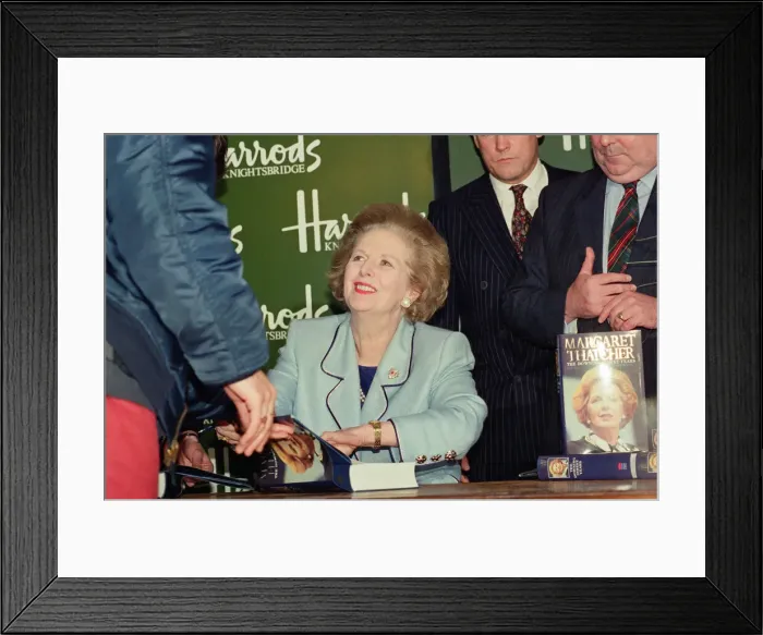 Framed Print : Margaret Thatcher in Harrods signing copies of her memoir Framed Print : Margaret Thatcher in Harrods signing copies of her memoir