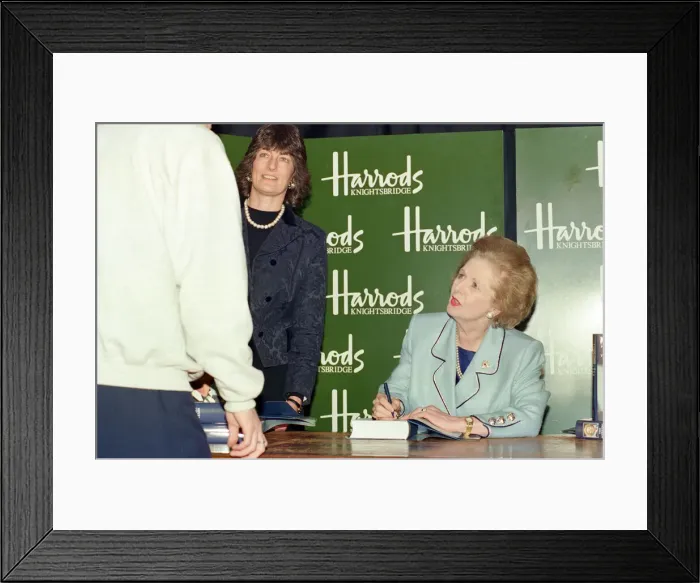 Framed Print : Margaret Thatcher in Harrods signing copies of her memoir Framed Print : Margaret Thatcher in Harrods signing copies of her memoir