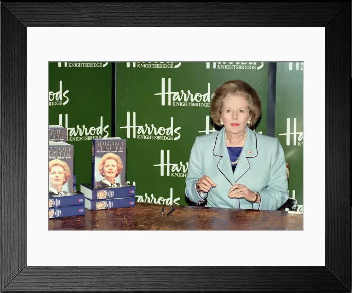 Framed Print : Margaret Thatcher in Harrods signing copies of her memoir Framed Print : Margaret Thatcher in Harrods signing copies of her memoir