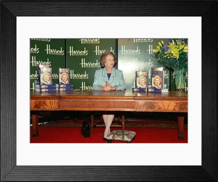 Framed Print : Margaret Thatcher in Harrods signing copies of her memoir Framed Print : Margaret Thatcher in Harrods signing copies of her memoir