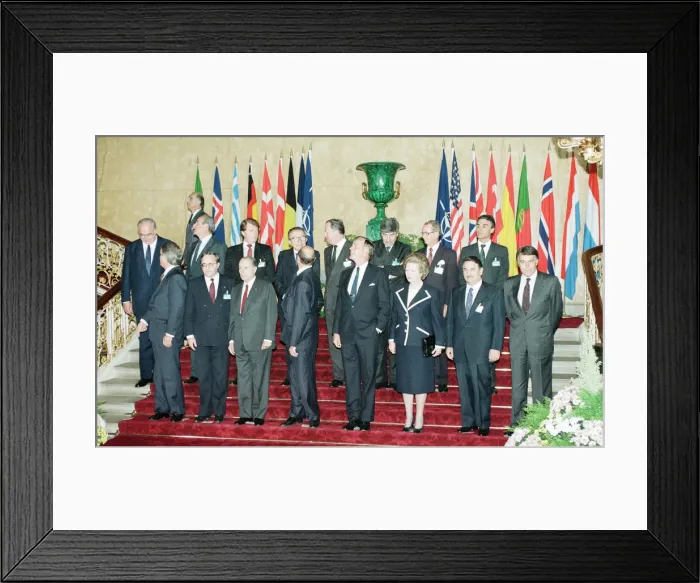 Framed Print : NATO meeting held a Lancaster House, London. Front row L-R Poul Schluter (Denmark) Framed Print : NATO meeting held a Lancaster House, London. Front row L-R Poul Schluter (Denmark)
