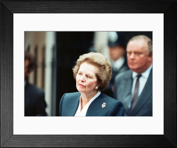 Framed Print : Prime Minister Margaret Thatcher holds a press conference outside 10 Downing Street