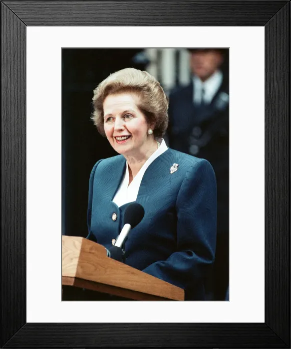 Framed Print : Prime Minister Margaret Thatcher holds a press conference outside 10 Downing Street