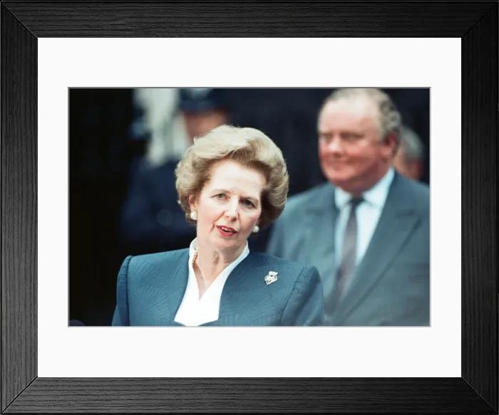 Framed Print : Prime Minister Margaret Thatcher holds a press conference outside 10 Downing Street