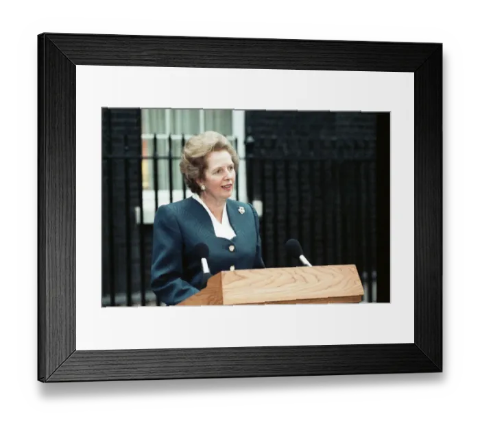 Framed Print : Prime Minister Margaret Thatcher holds a press conference outside 10 Downing Street Framed Print : Prime Minister Margaret Thatcher holds a press conference outside 10 Downing Street