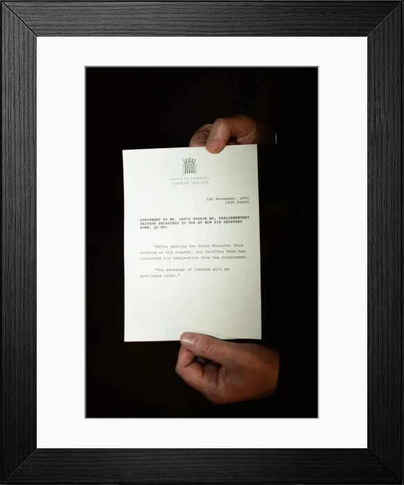 Framed Print : Jeffrey Heard MP holds a notice from the House of Commons regarding the resignation of Framed Print : Jeffrey Heard MP holds a notice from the House of Commons regarding the resignation of