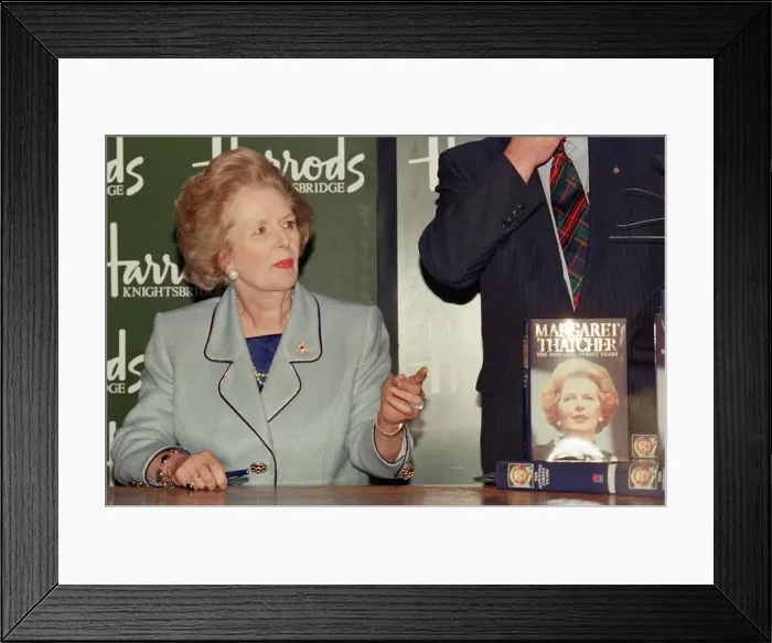 Framed Print : Margaret Thatcher in Harrods signing copies of her memoir Framed Print : Margaret Thatcher in Harrods signing copies of her memoir