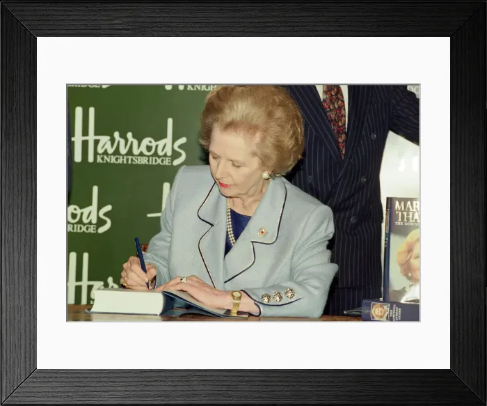 Framed Print : Margaret Thatcher in Harrods signing copies of her memoir Framed Print : Margaret Thatcher in Harrods signing copies of her memoir