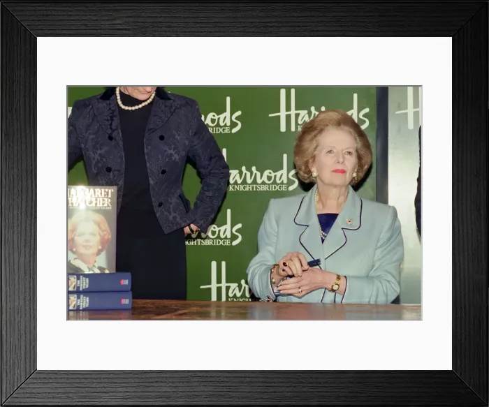 Framed Print : Margaret Thatcher in Harrods signing copies of her memoir Framed Print : Margaret Thatcher in Harrods signing copies of her memoir