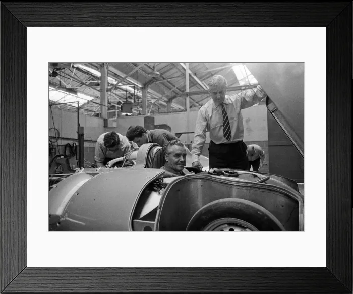 Framed Print : Men, including Syd Enever and Tommy Wisdom looking at the MG EX181 which is being worked Framed Print : Men, including Syd Enever and Tommy Wisdom looking at the MG EX181 which is being worked
