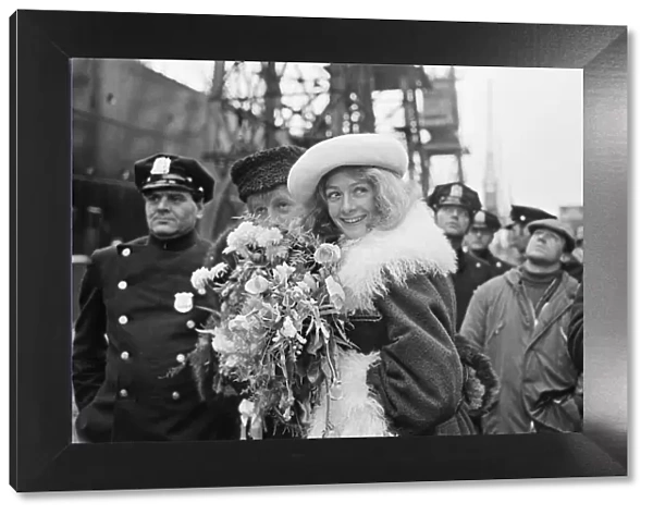 Vanessa Redgrave (actor) pictured in her white hat and boa