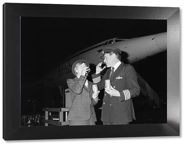 British Airways Concorde stewardess Carol Bryant and Concorde captain John Cookdrink