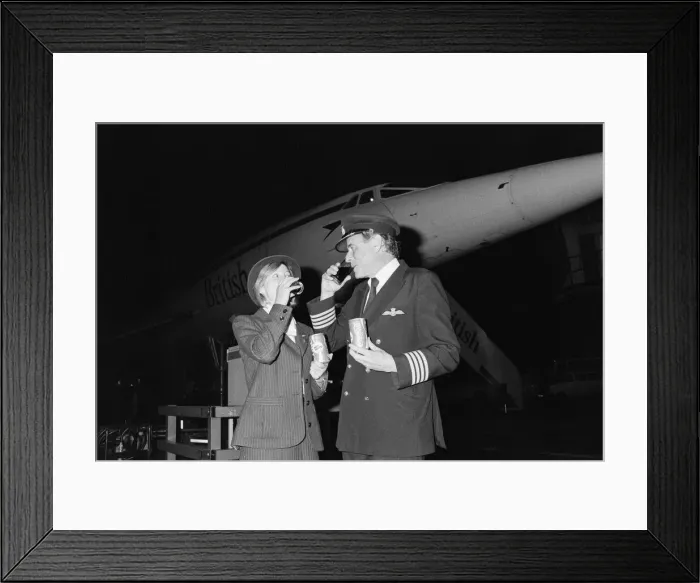 Framed Print : British Airways Concorde stewardess Carol Bryant and Concorde captain John Cookdrink Framed Print : British Airways Concorde stewardess Carol Bryant and Concorde captain John Cookdrink