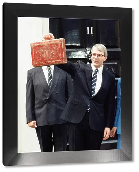 Chancellor of the Exchequer John Major at 11 Downing Street as he delivers his first