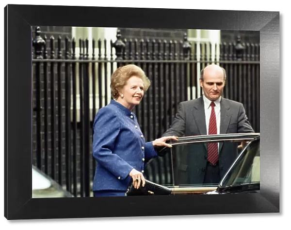 Prime Minister Margaret Thatcher at Downing Street on Budget Day. 20th March 1990