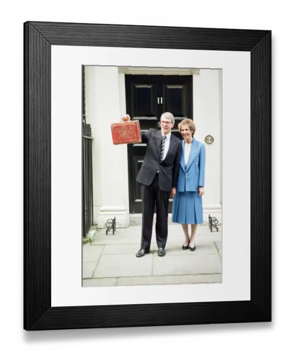 Framed Print : Chancellor of the Exchequer John Major at 11 Downing Street with his wife Norma as he Framed Print : Chancellor of the Exchequer John Major at 11 Downing Street with his wife Norma as he