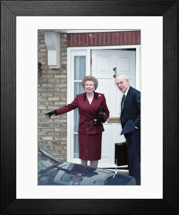 Framed Print : Margaret and Denis Thatcher at their new home in Dulwich. 28th November 1990 Framed Print : Margaret and Denis Thatcher at their new home in Dulwich. 28th November 1990