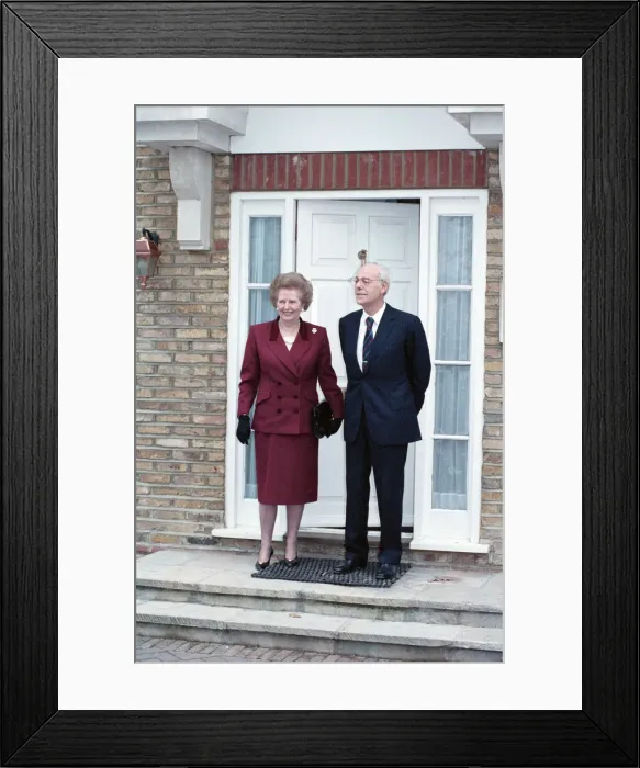 Framed Print : Margaret and Denis Thatcher at their new home in Dulwich. 28th November 1990 Framed Print : Margaret and Denis Thatcher at their new home in Dulwich. 28th November 1990