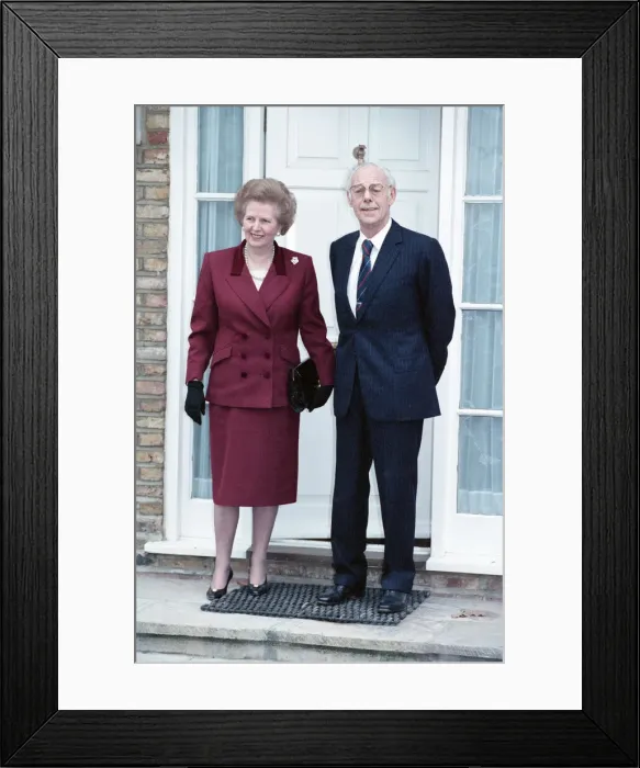 Framed Print : Margaret and Denis Thatcher at their new home in Dulwich. 28th November 1990 Framed Print : Margaret and Denis Thatcher at their new home in Dulwich. 28th November 1990