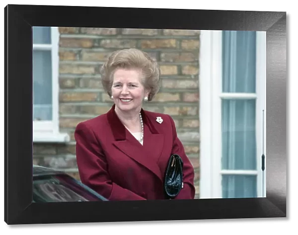 Margaret Thatcher pictured at her new home in Dulwich. 28th November 1990
