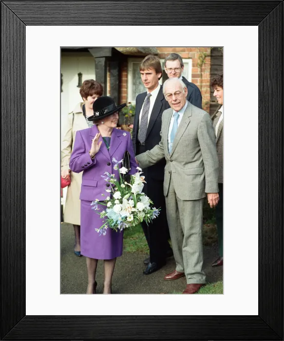 Framed Print : Prime Minister Margaret Thatcher and her husband Denis visit the church near Chequers