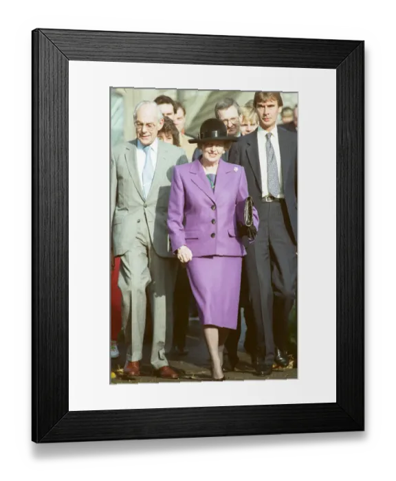 Framed Print : Prime Minister Margaret Thatcher and her husband Denis visit the church near Chequers