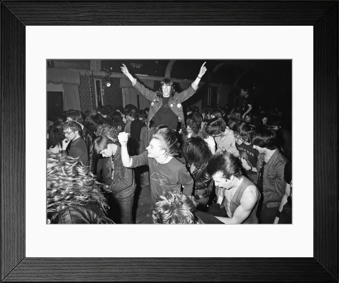 Framed Print : Heavy Metal music fans enjoying a night out. 1981 Framed Print : Heavy Metal music fans enjoying a night out. 1981