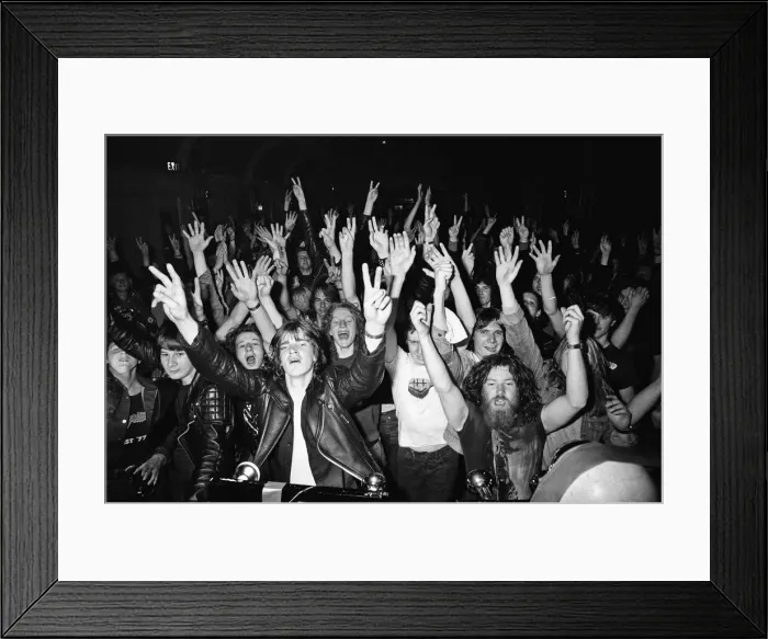 Framed Print : Heavy Metal music fans enjoying a night out. 1981 Framed Print : Heavy Metal music fans enjoying a night out. 1981