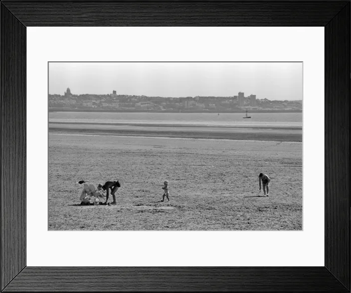 Framed Print : People enjoying a day at Crosby beach. Crosby, Merseyside. 1st August 1990 Framed Print : People enjoying a day at Crosby beach. Crosby, Merseyside. 1st August 1990