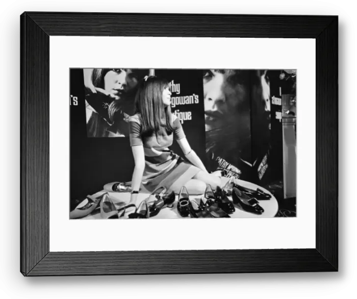 Framed Print : Picture shows Ready Steady Go! presenter Cathy McGowan promoting the Trend Stepper shoes Framed Print : Picture shows Ready Steady Go! presenter Cathy McGowan promoting the Trend Stepper shoes
