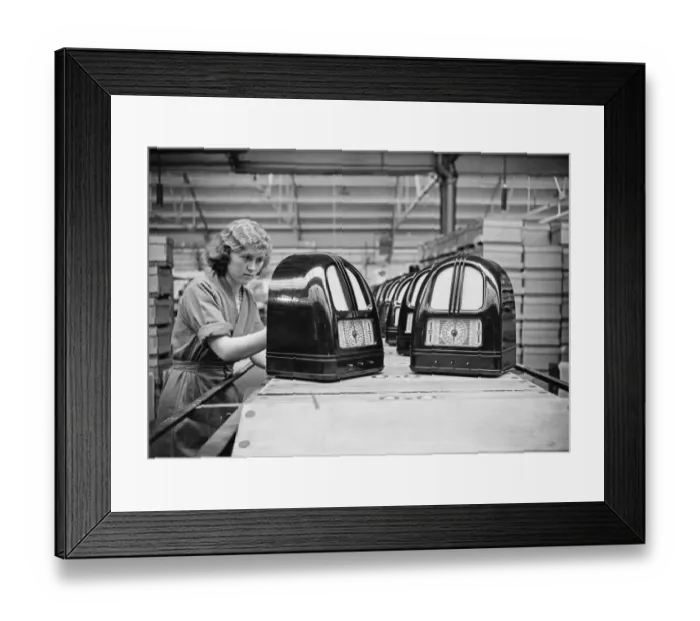 Framed Print : The new production line at the Philco Radio & Television Corporation factory in Perivale