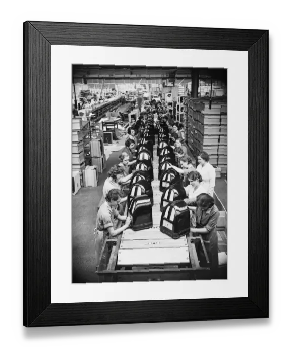 Framed Print : The new production line at the Philco Radio & Television Corporation factory in Perivale