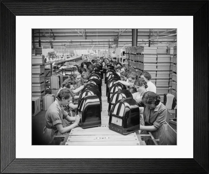 Framed Print : The new production line at the Philco Radio & Television Corporation factory in Perivale Framed Print : The new production line at the Philco Radio & Television Corporation factory in Perivale