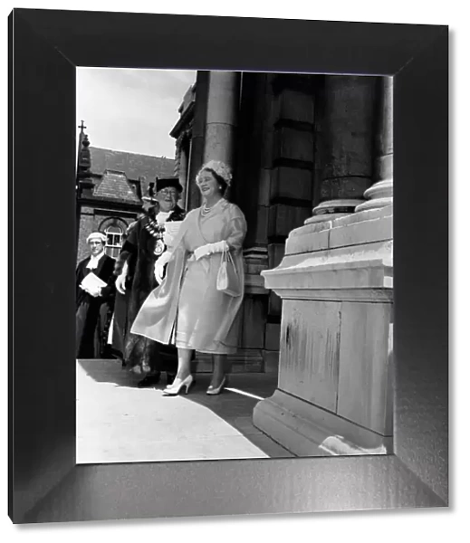 Queen Elizabeth The Queen Mother arrives at the premises of Christy and Co Ltd hatters
