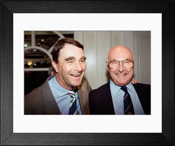 Framed Print : Motoracing driver Nigel Mansell with commentator Murray Walker at the Variety Club Awards