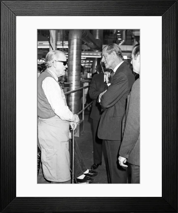 Framed Print : Prince Philip, Duke of Edinburgh visits the Jaguar assembly plant at Browns Lane Framed Print : Prince Philip, Duke of Edinburgh visits the Jaguar assembly plant at Browns Lane
