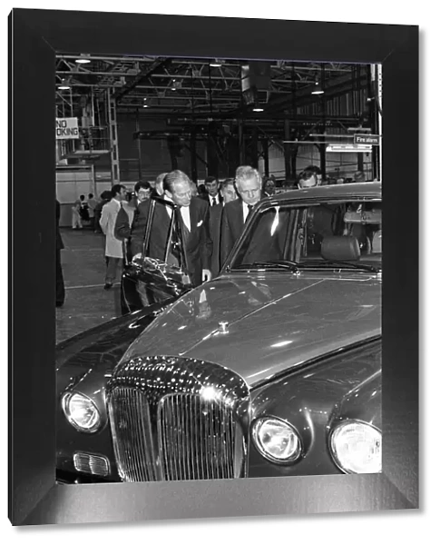 Prince Philip, Duke of Edinburgh visits the Jaguar assembly plant at Browns Lane