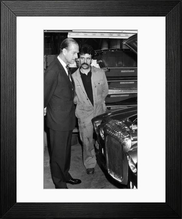 Framed Print : Prince Philip, Duke of Edinburgh visits the Jaguar assembly plant at Browns Lane