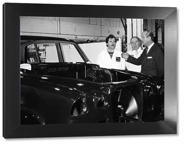 Prince Philip, Duke of Edinburgh visits the Jaguar assembly plant at Browns Lane