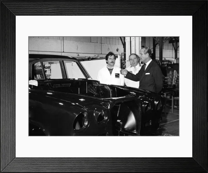 Framed Print : Prince Philip, Duke of Edinburgh visits the Jaguar assembly plant at Browns Lane