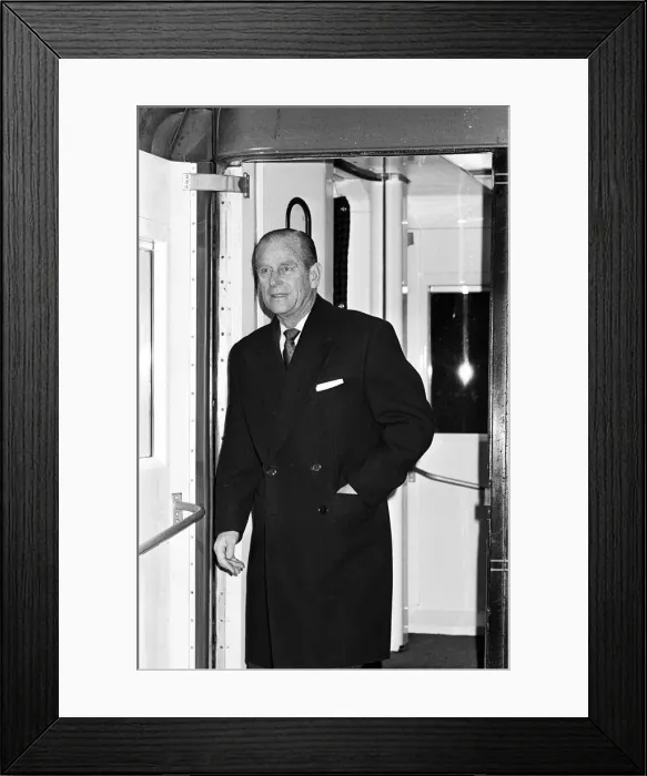 Framed Print : Prince Philip, Duke of Edinburgh arrives at Coventry Station. 6th March 1987 Framed Print : Prince Philip, Duke of Edinburgh arrives at Coventry Station. 6th March 1987