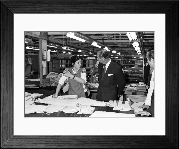 Framed Print : Prince Philip, Duke of Edinburgh visits the Jaguar assembly plant at Browns Lane