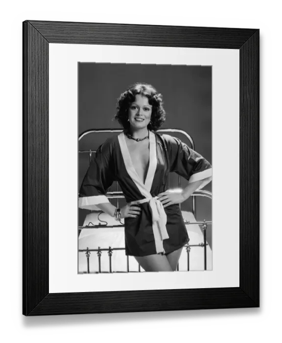 Framed Print : Nightwear Fashion Feature, Kathy McKinnon, Model wearing Kimono top